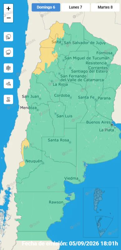 Alerta amarilla por viento para sectores de Jujuy, Salta, Catamarca, La Rioja y Neuquén