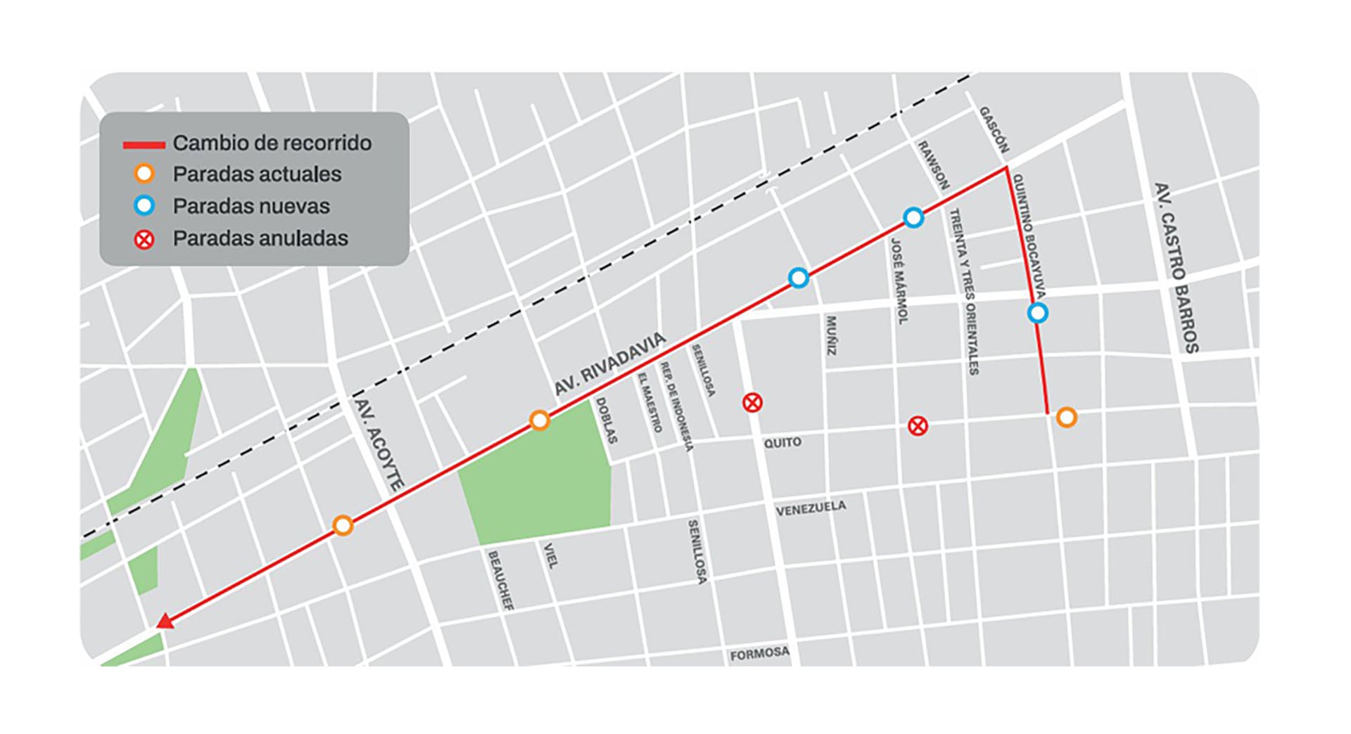 Un mapa esquemático detalla las modificaciones de trayecto y paradas del servicio Trambus