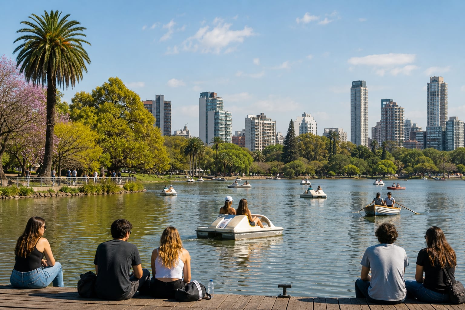 Varias personas realizan actividades al aire libre junto a los Lagos de Palermo durante un fin de semana de clima templado en Buenos Aires. (Imagen Ilustrativa Infobae)