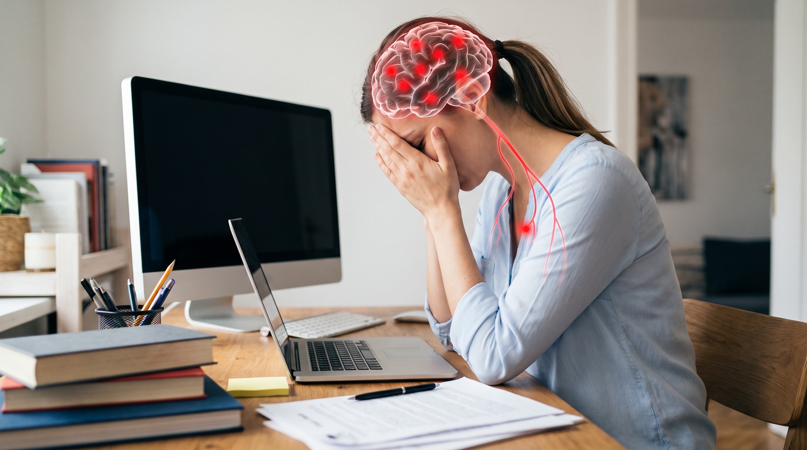La regulación del estrés y el tratamiento de afecciones como las migrañas están vinculados con la función del nervio vago (Imagen Ilustrativa Infobae)