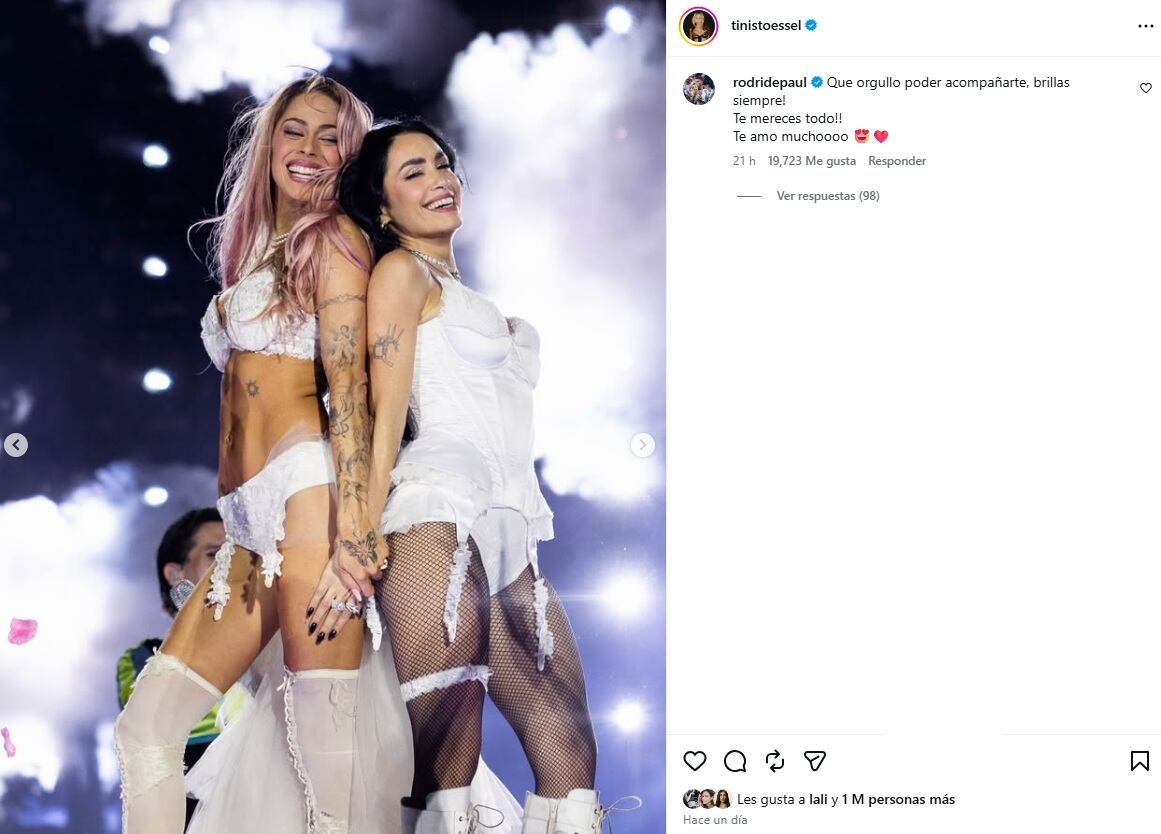 Rodrigo de Paul expresó su orgullo por Tini Stoessel tras su aparición sorpresa en River: “Qué orgullo poder acompañarte” (Instagram)