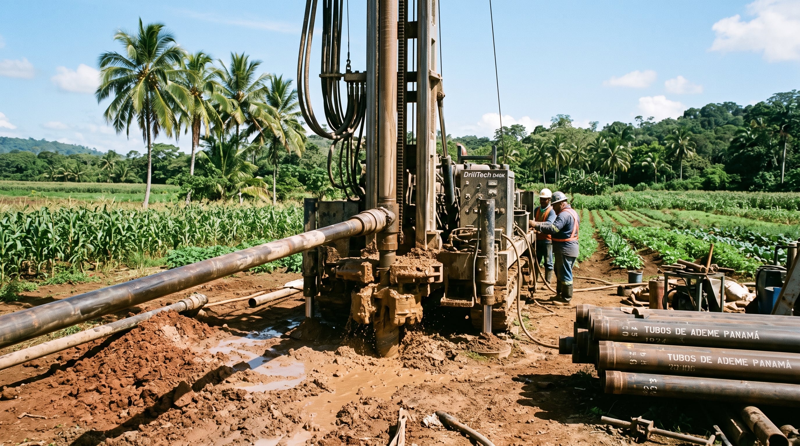 Una maquinaria industrial realiza labores de perforación de pozos en un terreno agrícola de Panamá. (Imagen Ilustrativa Infobae)