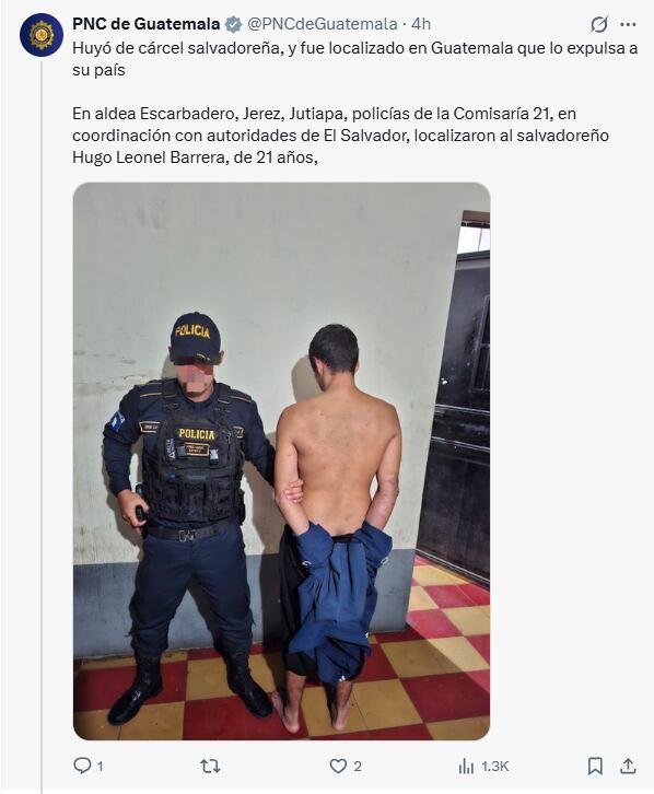 Guatemala expulsó a un reo salvadoreño que se fugó de la cárcel de Apanteos en Santa Ana