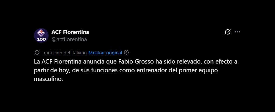 El comunicado de la Fiorentina