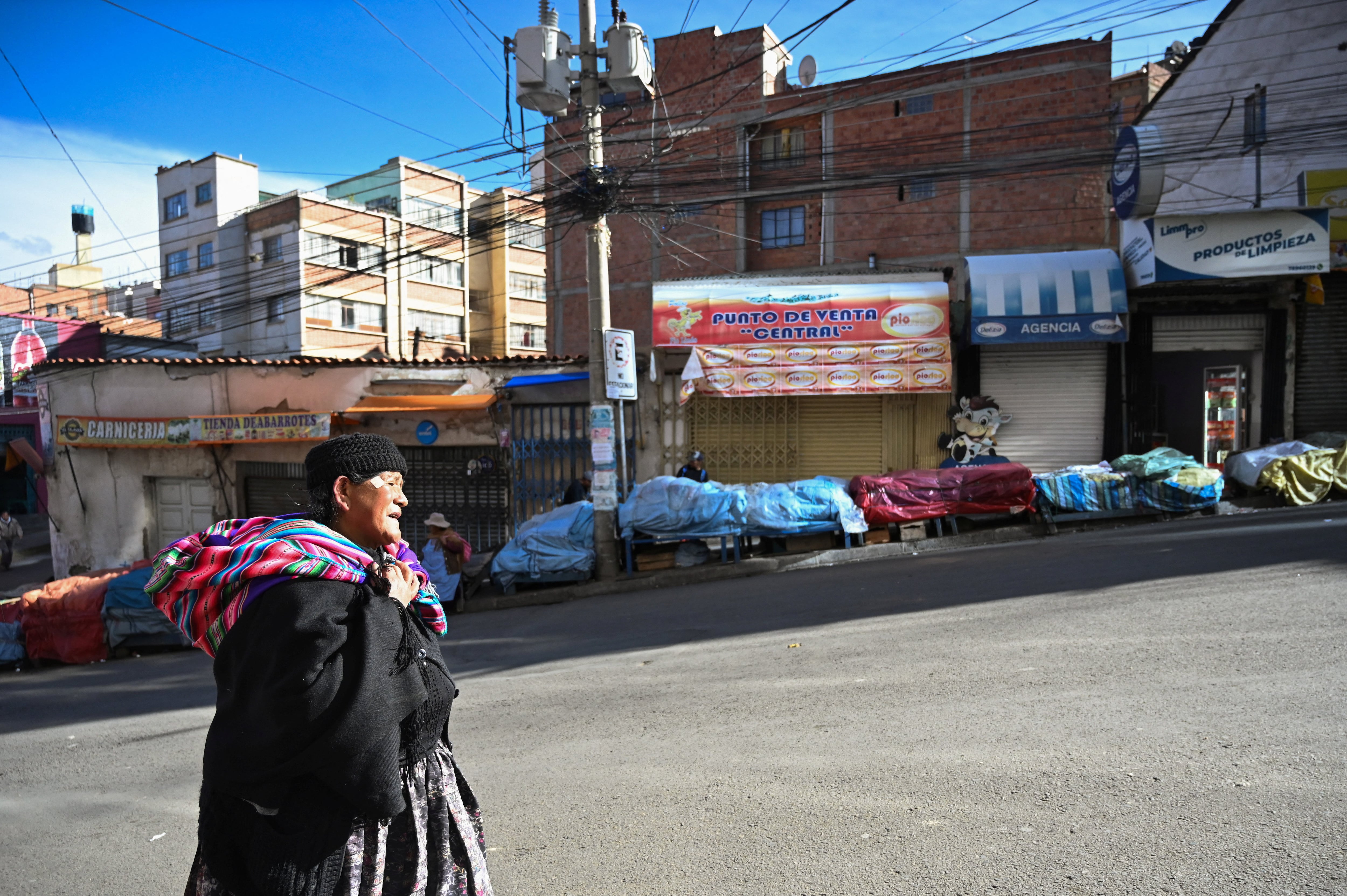 Una mujer camina frente a puestos de venta callejera en Bolivia. REUTERS/Claudia Morales