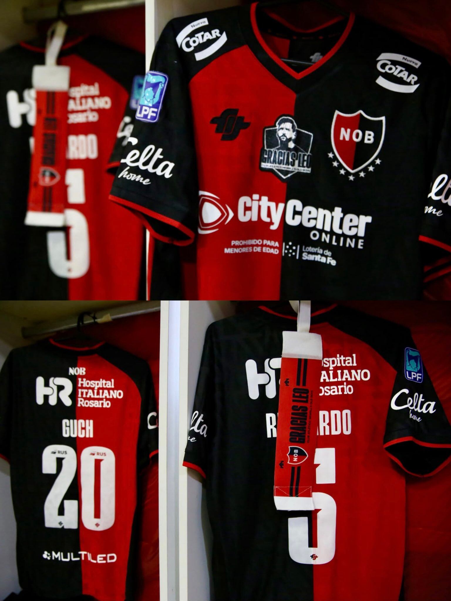 La cinta del capitán Regiardo con el agradecimiento a Messi (@Newells)