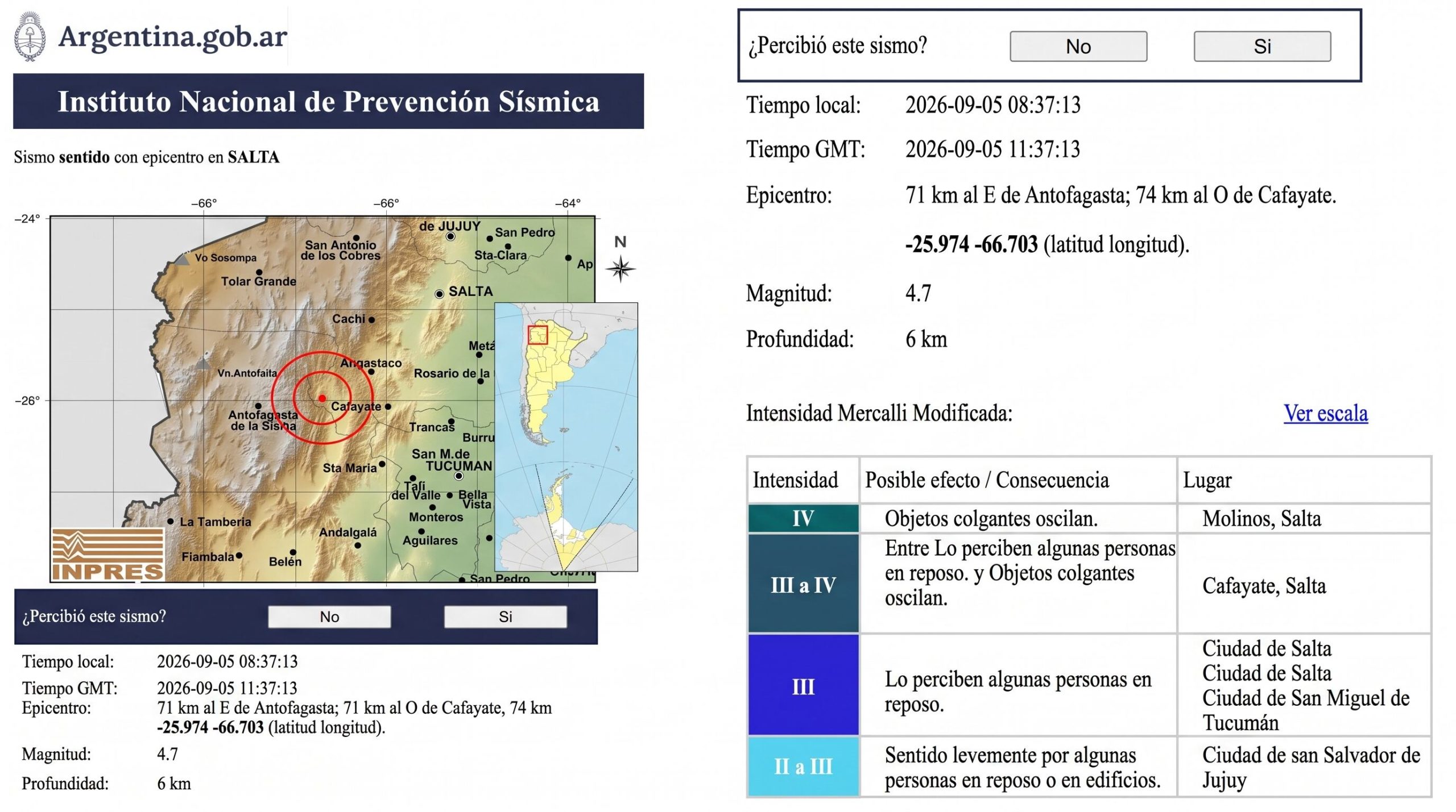Salta registró un sismo de 4,7 y el temblor se percibió en varias ciudades del norte argentino