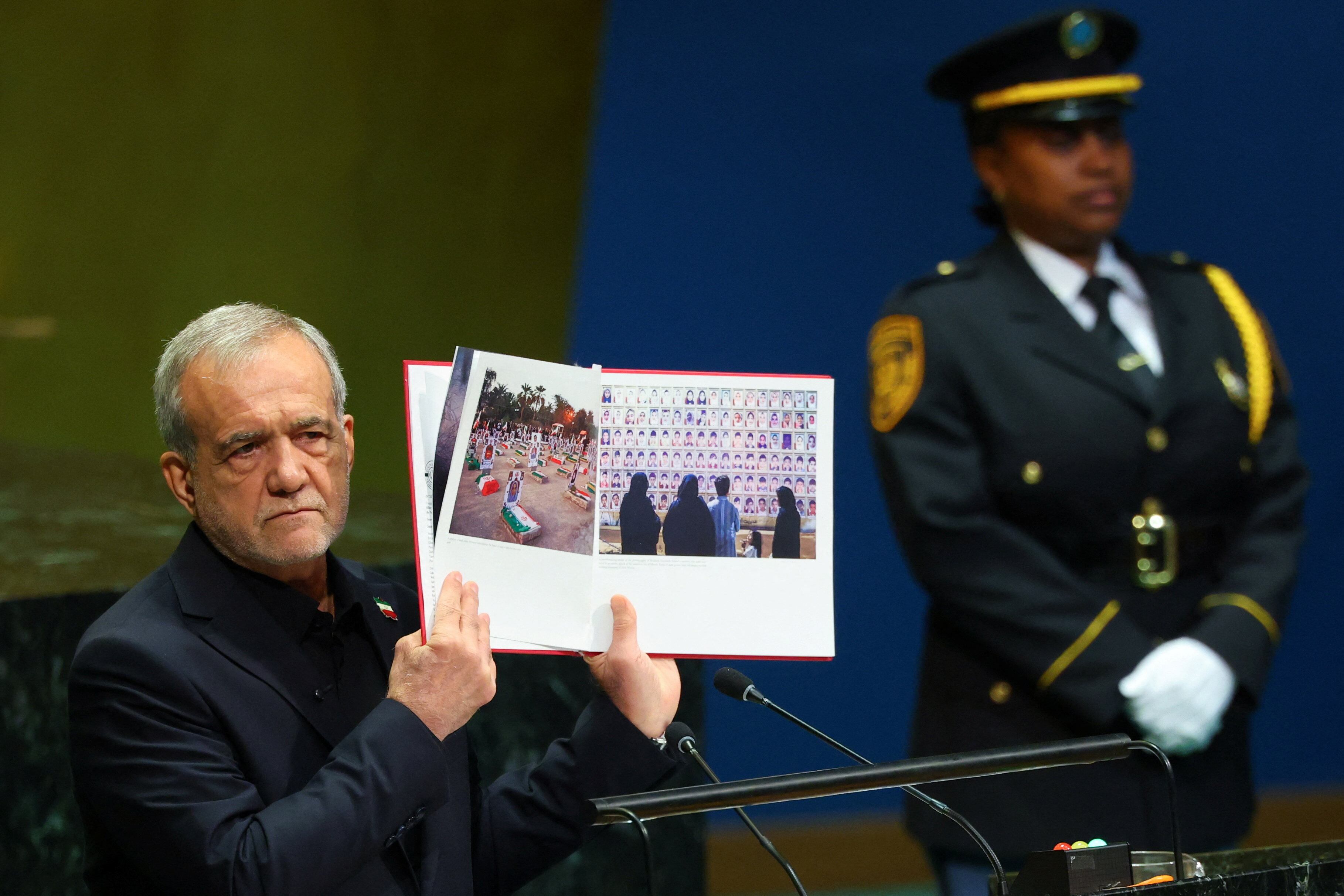 El presidente de Irán, Masud Pezeshkian, se dirige a la 81ª Asamblea General de la ONU, en la sede de Naciones Unidas en Nueva York, Estados Unidos, el 23 de septiembre de 2026 (REUTERS/Mike Segar).