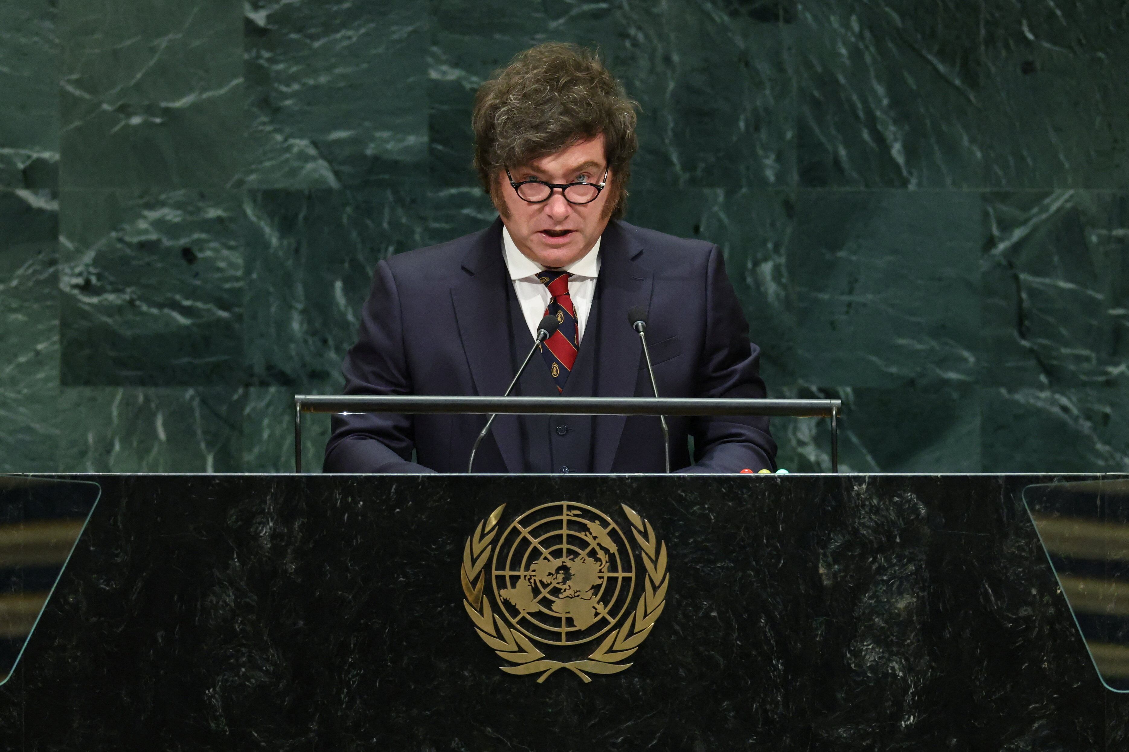 El presidente de Argentina, Javier Milei, se dirige a la 81ª Asamblea General de las Naciones Unidas (AGNU) en la sede de la ONU en la ciudad de Nueva York, EE. UU., el 23 de septiembre de 2026. REUTERS/CAITLIN OCHS