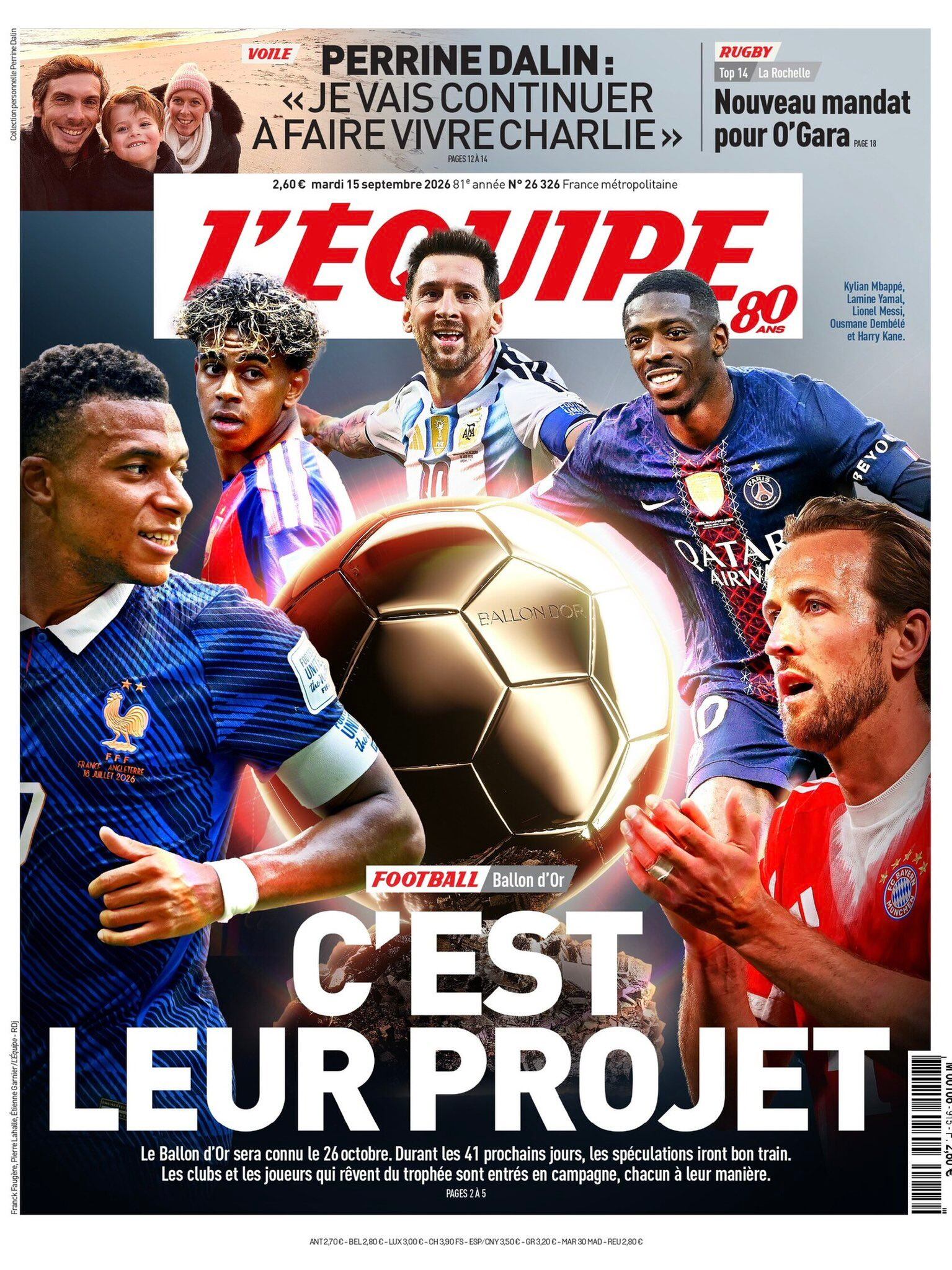 La portada de L'Equipe que disparó la polémica sobre los candidatos a ganar el Balón de Oro
