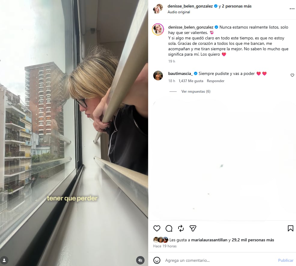 “Nunca estamos realmente listos, solo hay que ser valientes”, escribió Denisse González tras recibir el alta médica (Instagram)