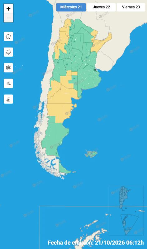 Las provincias del país afectadas con alertas amarillas