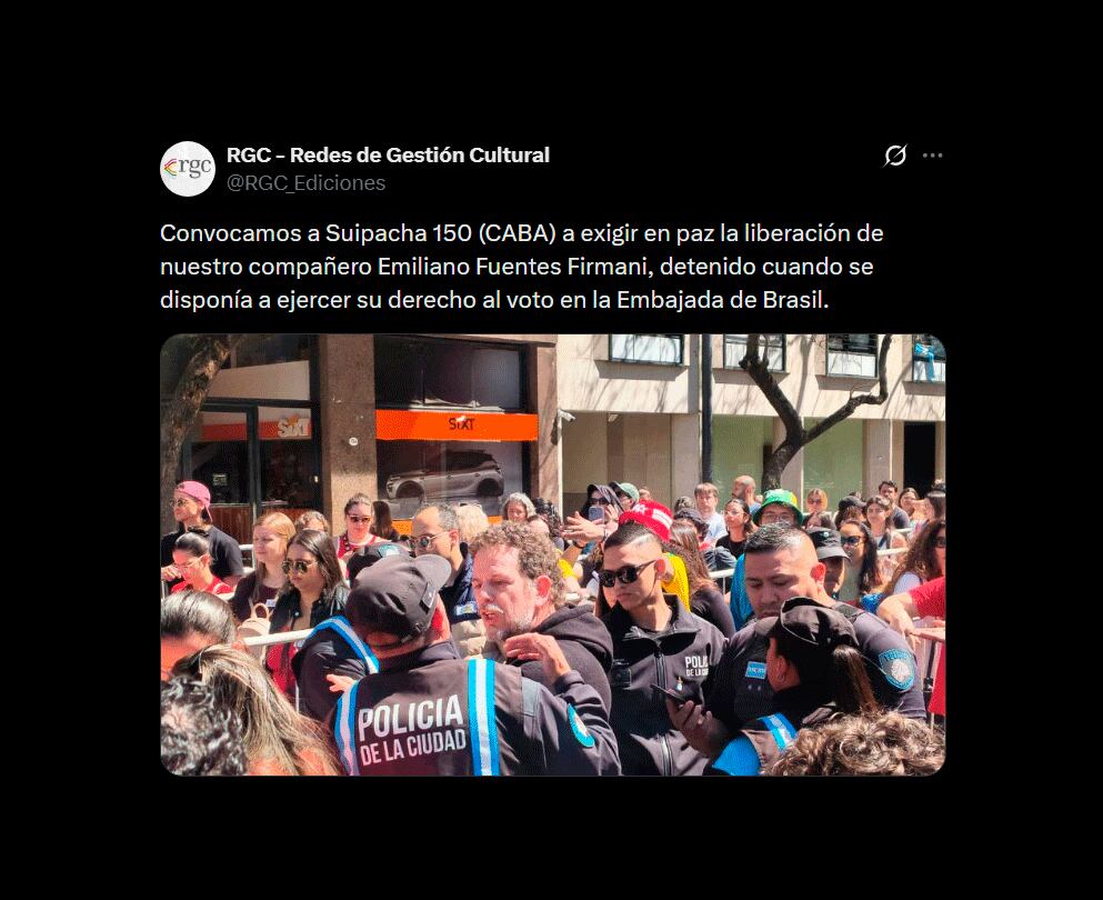 Detuvieron a un hombre frente a la Embajada de Brasil durante las elecciones presidenciales