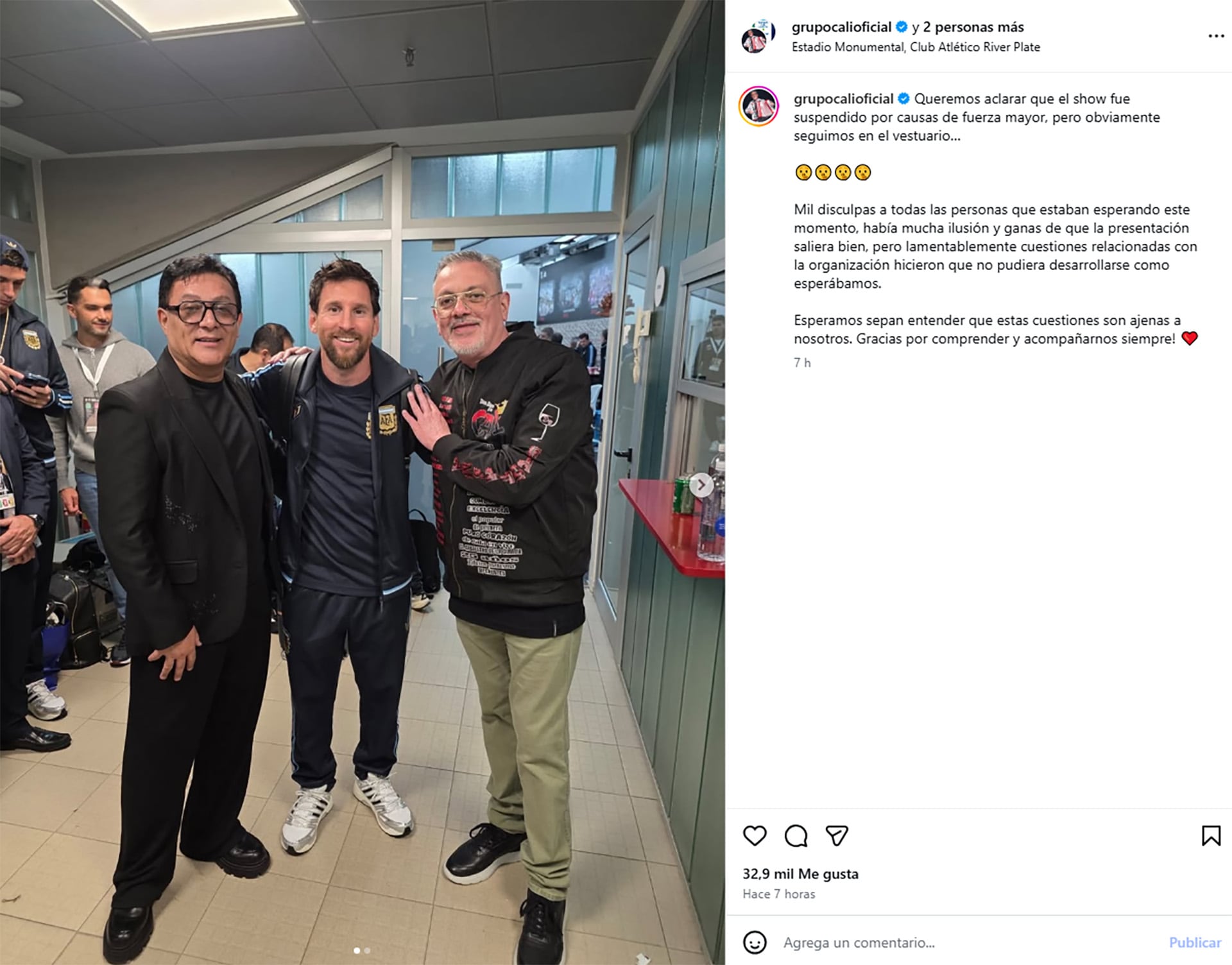 Grupo Cali tras la cancelación en la despedida de Messi: