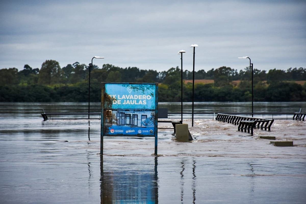 Las playas de Colón quedaron cubiertas por el agua, aunque la ciudad no registraba evacuados (Gentileza: Diario Río Uruguay)