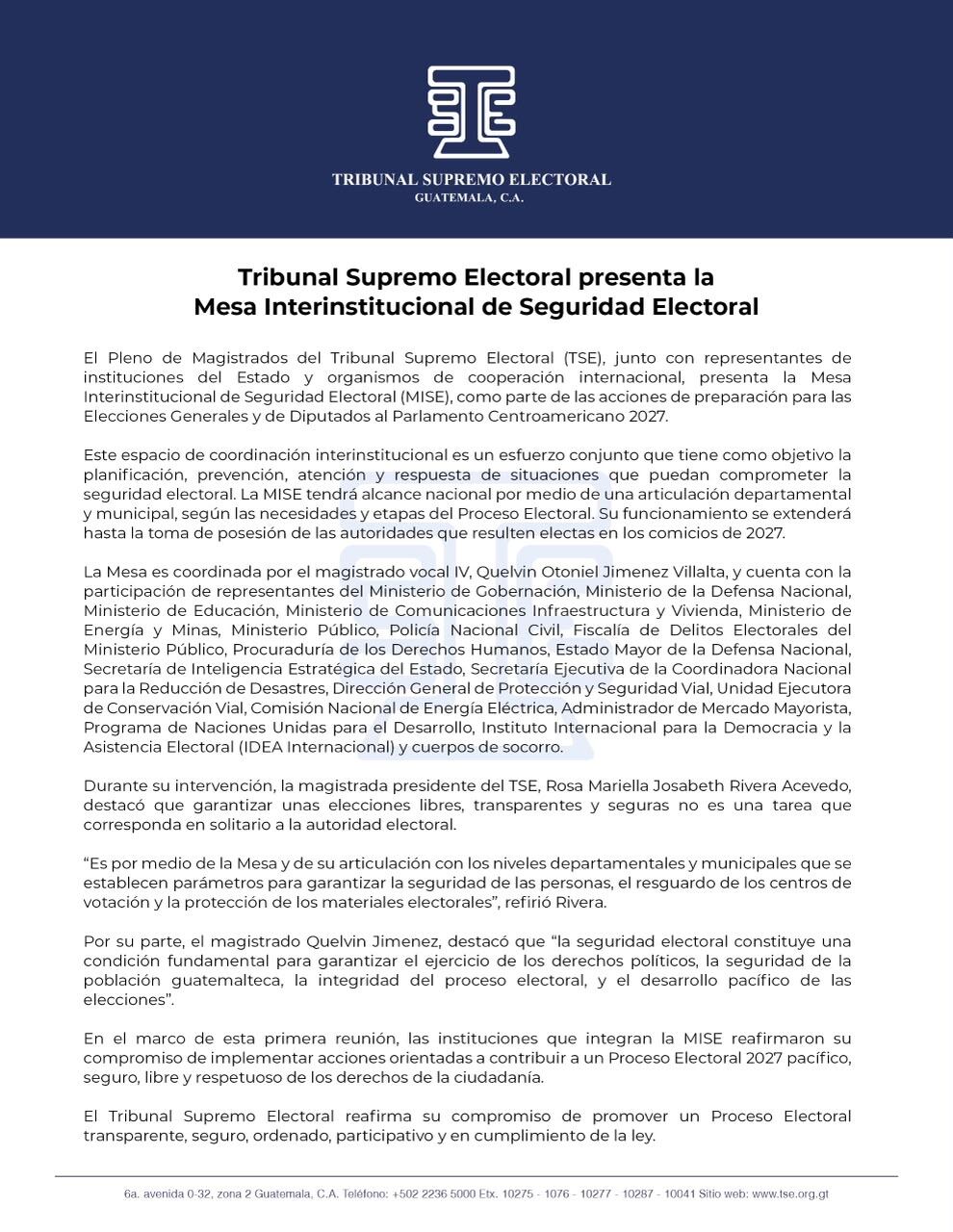 El Tribunal Supremo Electoral presenta una mesa de seguridad rumbo a los comicios de Guatemala de 2027