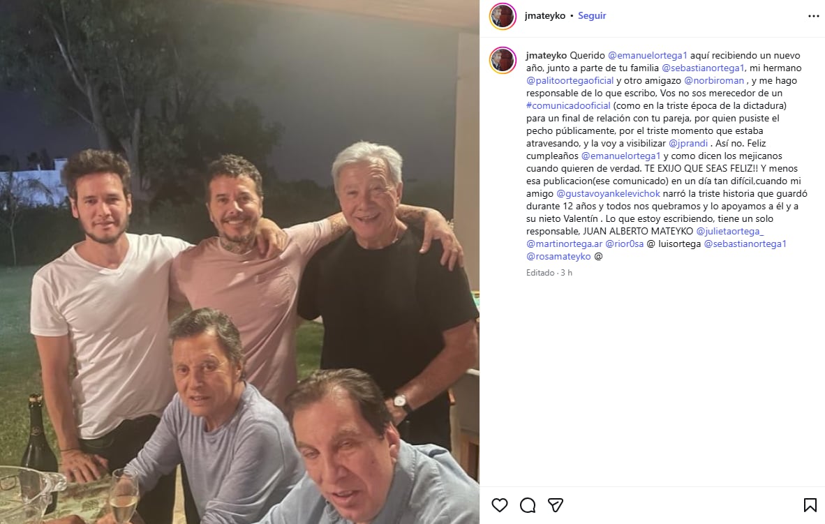 Juan Alberto Mateyko criticó el modo en que se difundió la ruptura mediante una publicación en redes sociales durante el cumpleaños del músico