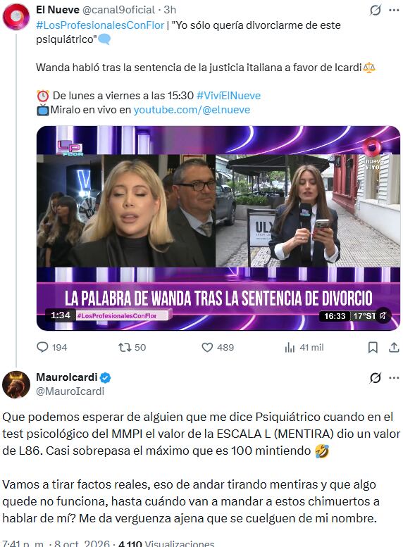 La catarata de tuits de Mauro Icardi contra Wanda Nara, Ana Rosenfeld y sus críticos: “Vamos a tirar factos reales”