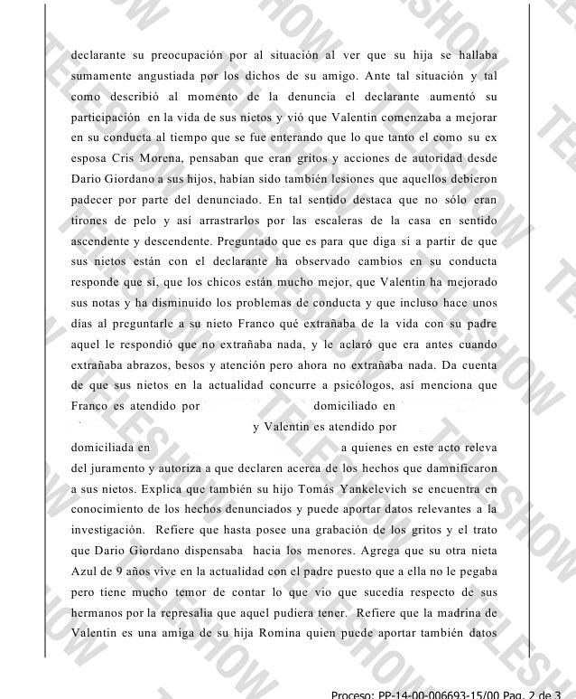 La segunda página del testimonio de Gustavo Yankelevich ante la justicia bonaerense