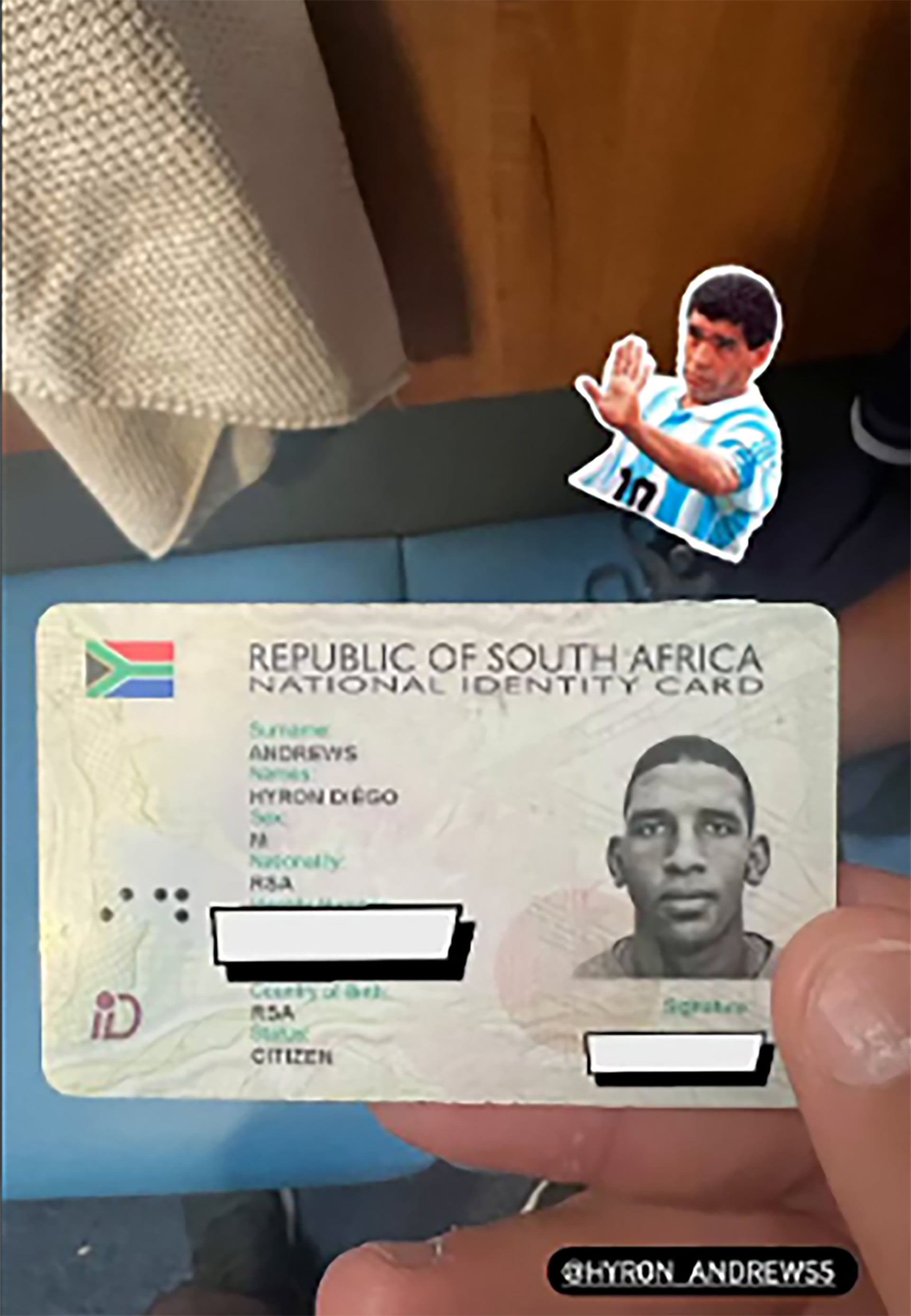 El documento de Hyron Andrews que demuestra su conexión con Diego Maradona
