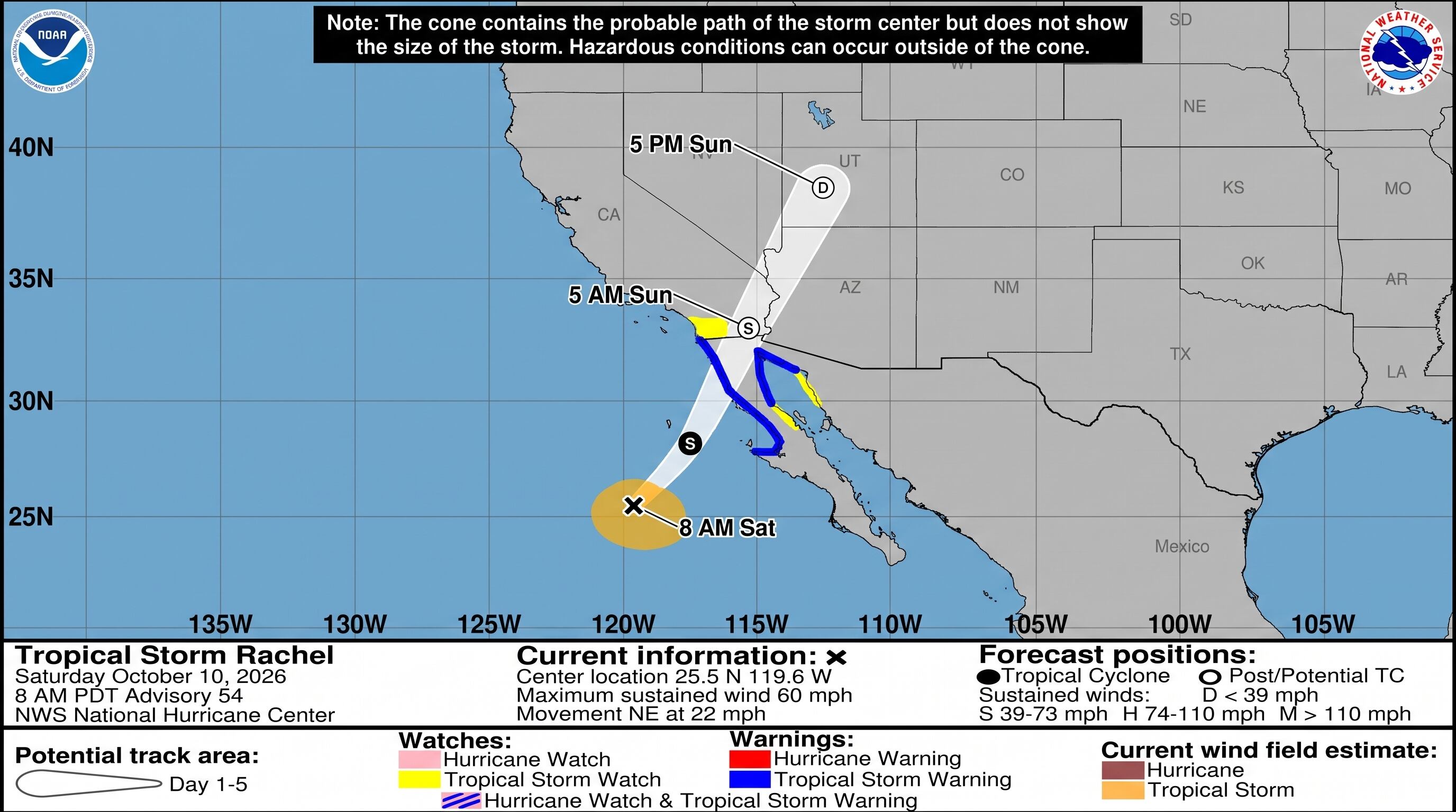 La tormenta tropical Rachel avanza hacia el norte de Baja California con vientos sostenidos de 95 kilómetros por hora. (NHC)
