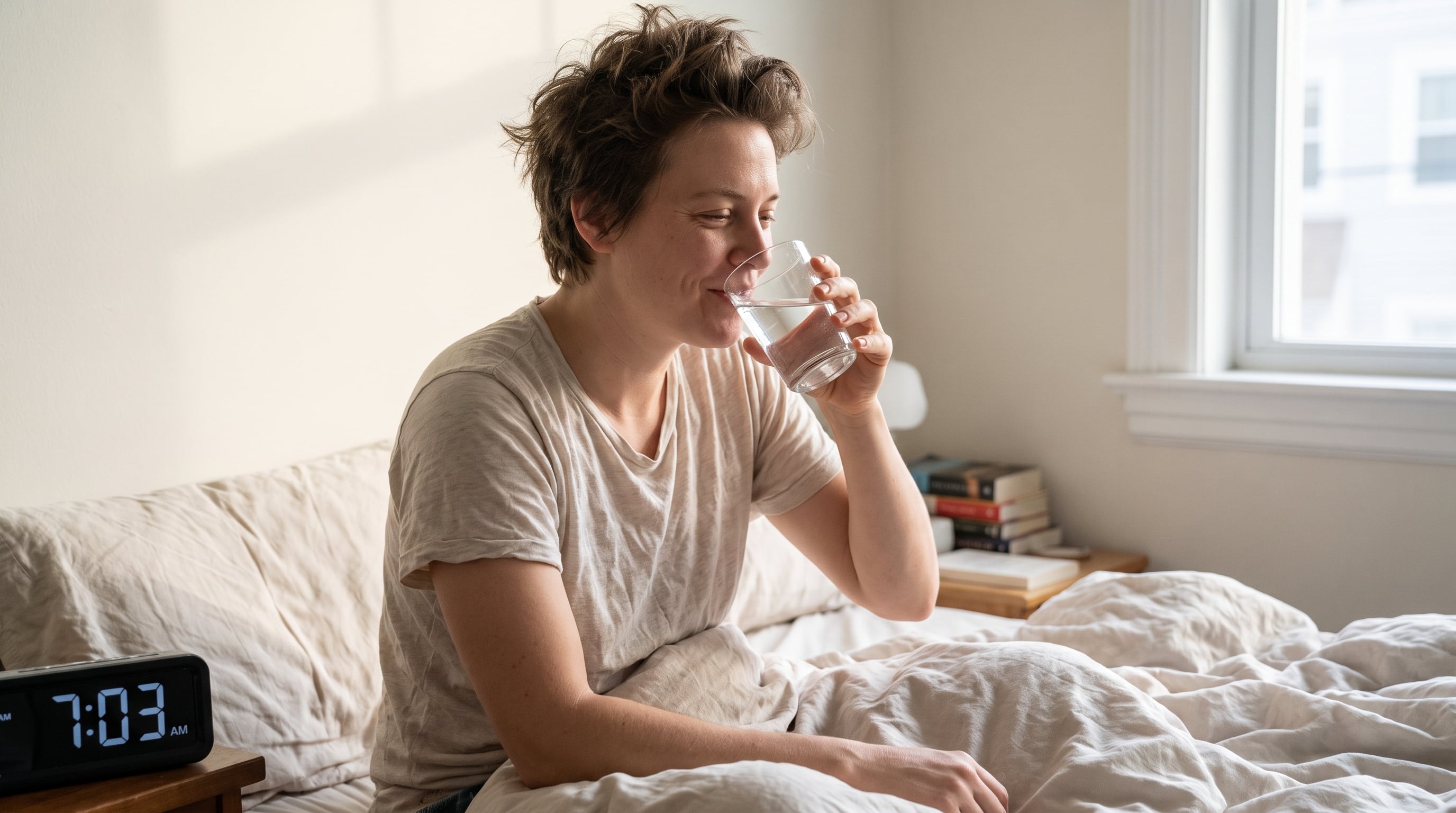 Tener un vaso de agua al despertar previene la fatiga y prepara el cuerpo para el día (Imagen Ilustrativa Infobae)