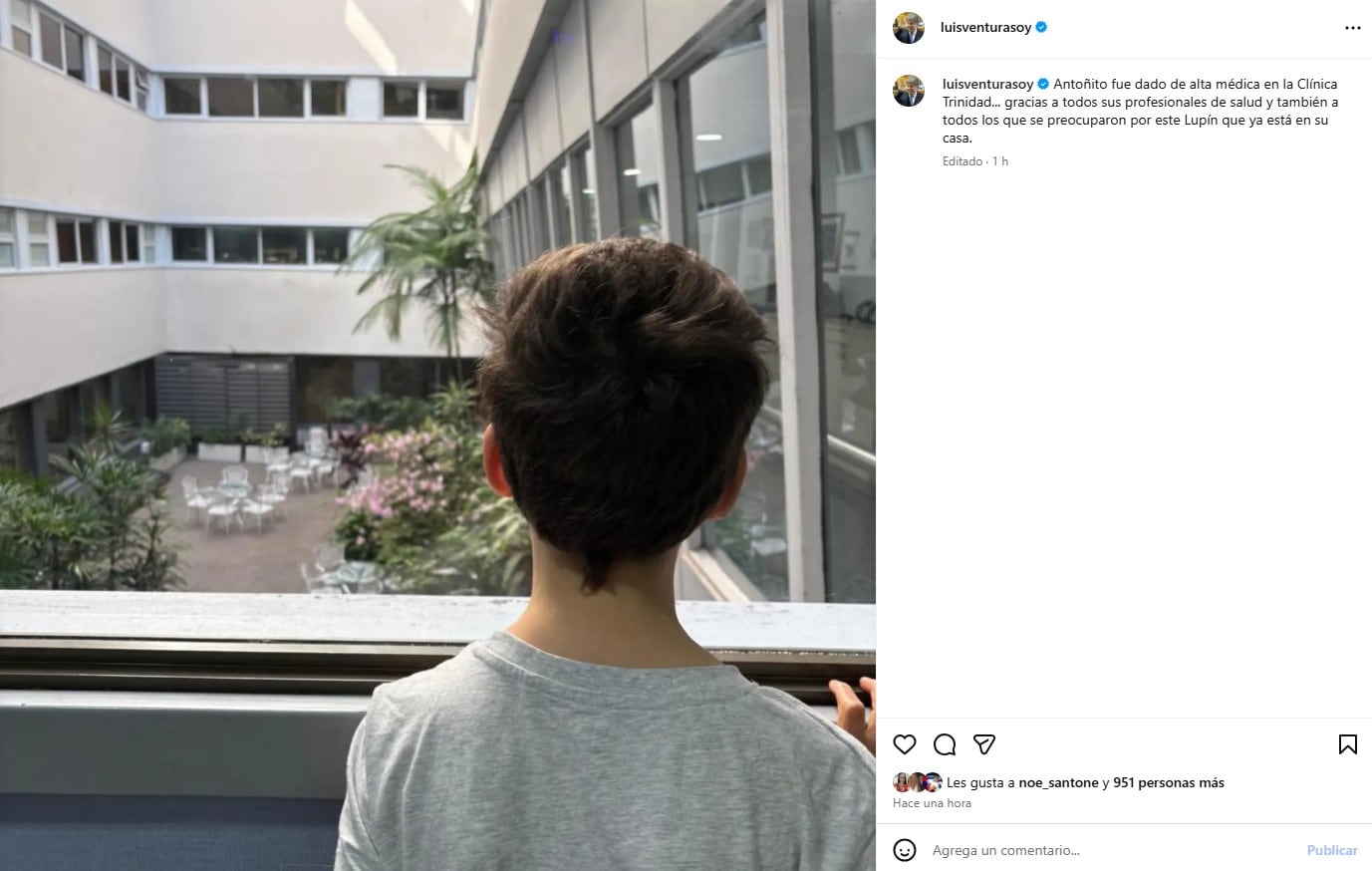 Luis Ventura contó en sus redes que le dieron el alta a su hijo Antonio