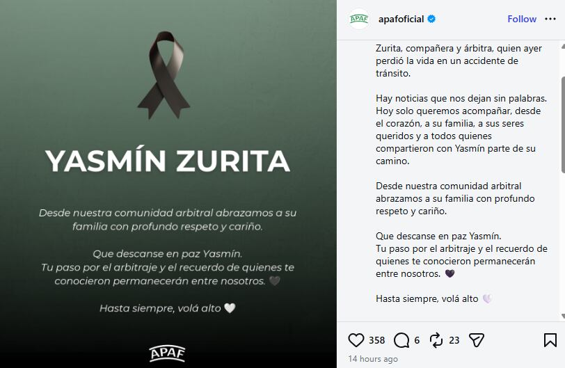 Murió una árbitra en un accidente vial mientras viajaba en moto hacia un torneo de fútbol amateur