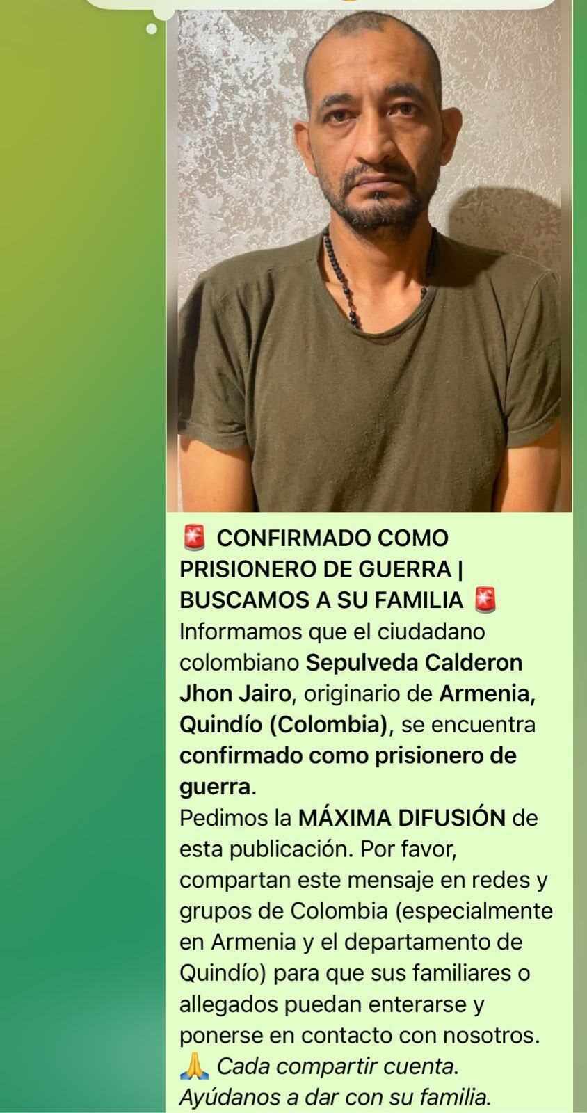 “Nos dijeron que había muerto”: el caso de un colombiano que viajó a Rusia y reapareció vivo en un video como preso en Ucrania