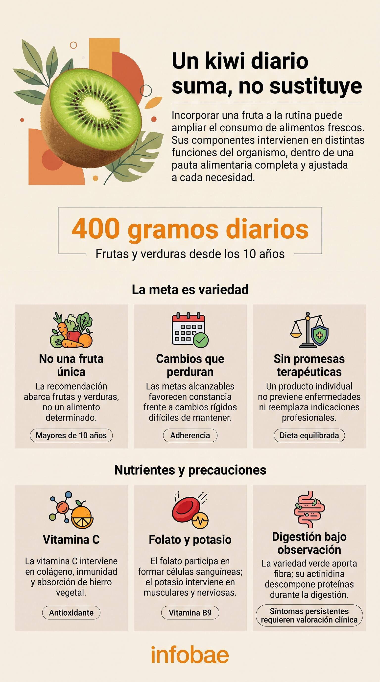 La Organización Mundial de la Salud recomienda consumir al menos 400 gramos diarios de frutas y verduras. (Imagen Ilustrativa Infobae)