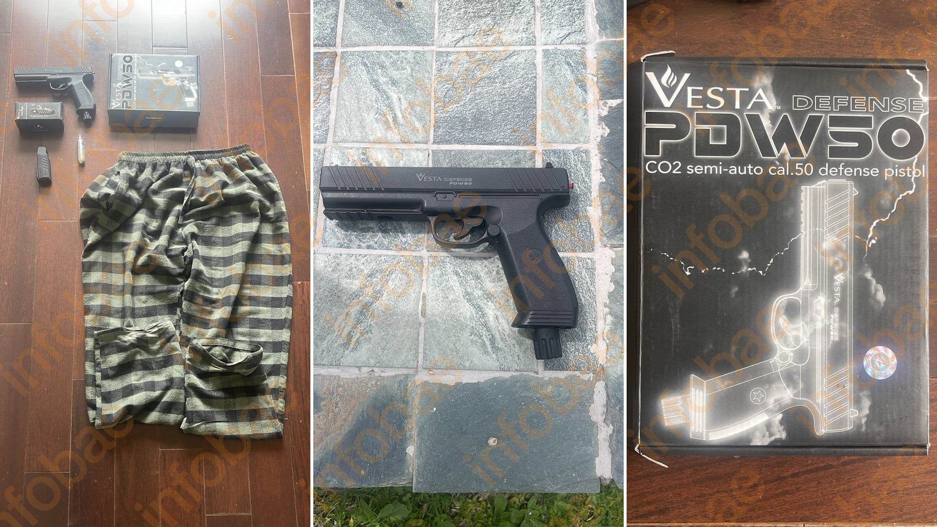 La policía allanó el domicilio y encontró un arma de aire comprimido y el mismo pantalón que llevaba puesto en el video 