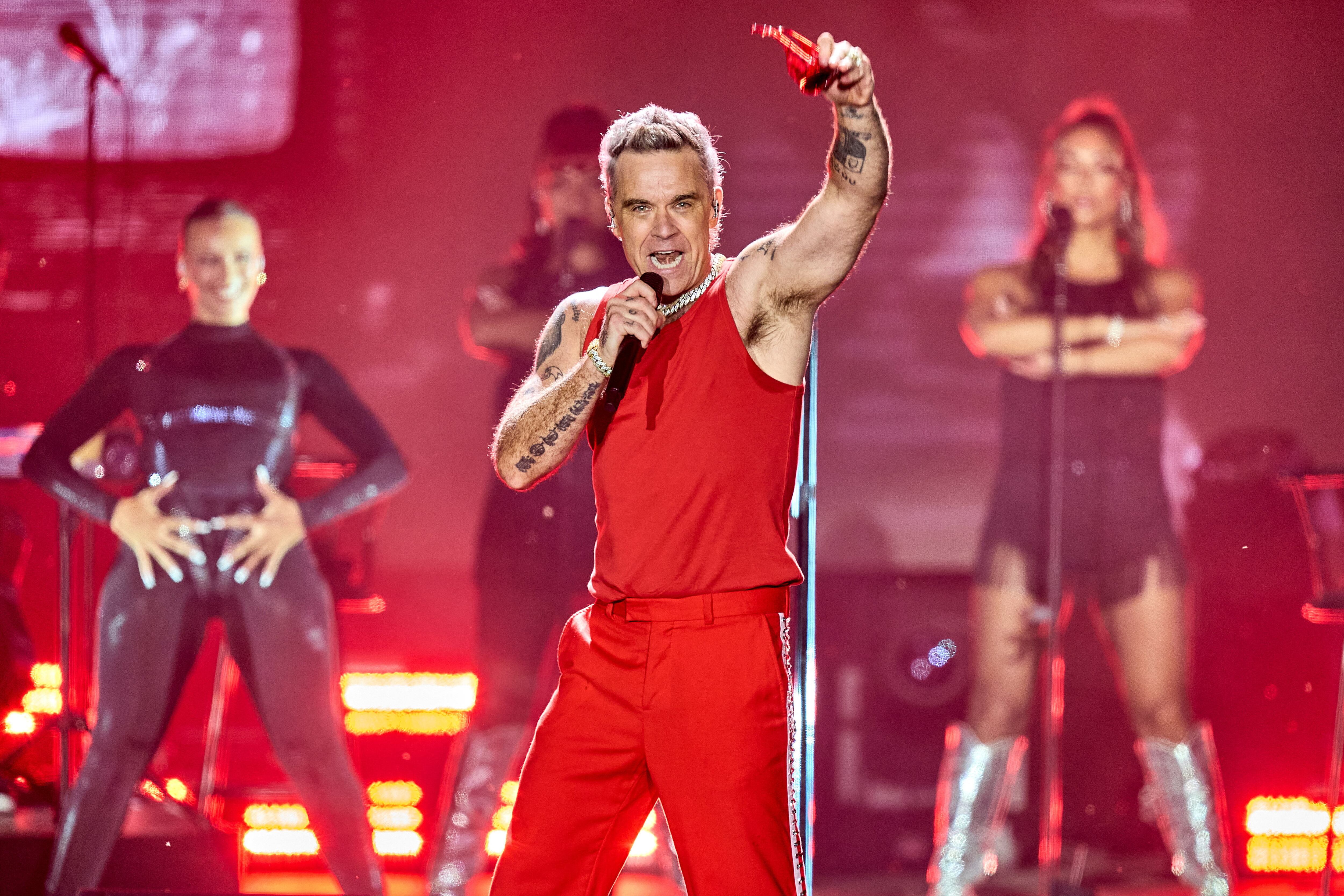 Detrás de su figura de rockstar, Robbie Williams ha hablado sobre los desafíos que enfrenta en su vida cotidiana (Ritzau Scanpix/Mikkel Berg Pedersen via REUTERS) 