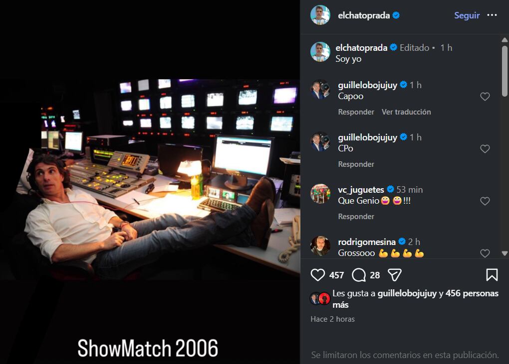 La imagen que compartió el Chato Prada y generó elogios en las redes (Instagram)