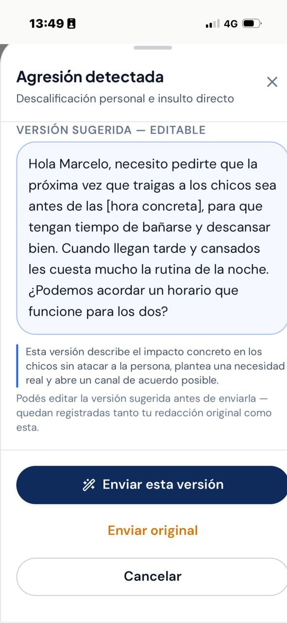 Los progenitores tienen la opción de rechazar las sugerencias del software y conservar la redacción original